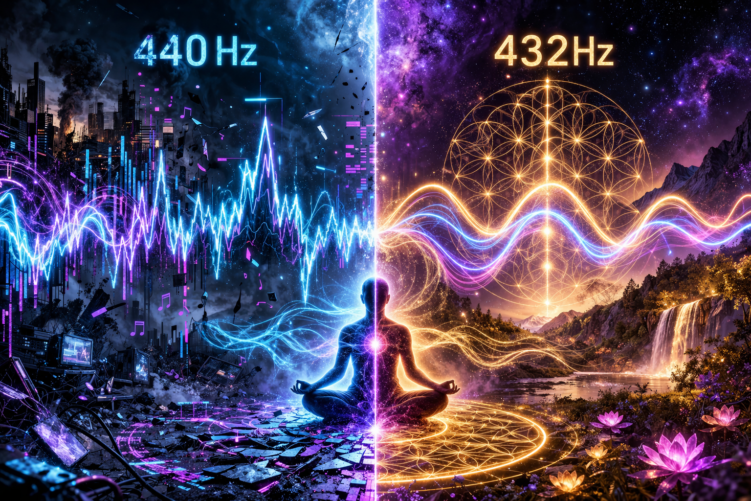 Visualization comparing 432 Hz and 440 Hz tuning